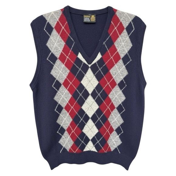 Vintage Other - Vtg 80s Wolsey Wool Argyle Sweater Vest Size Medium Navy Blue Red Classic Prep